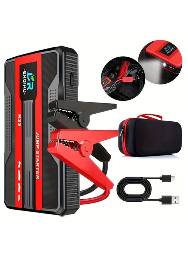 مشغل سيارة محمول أحمر مع بنك طاقة وضوء LED وأداة طوارئ SOS للمركبات 12 فولت - Image 2