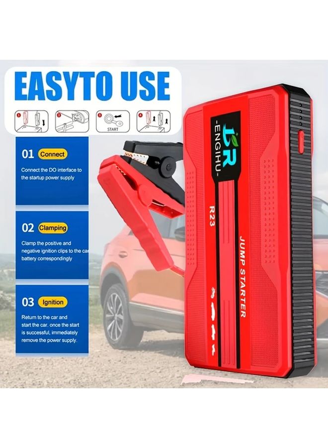 مشغل سيارة محمول أحمر مع بنك طاقة وضوء LED وأداة طوارئ SOS للمركبات 12 فولت - Image 5