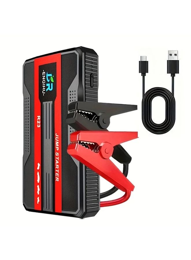 مشغل سيارة محمول أحمر مع بنك طاقة وضوء LED وأداة طوارئ SOS للمركبات 12 فولت - Image 4