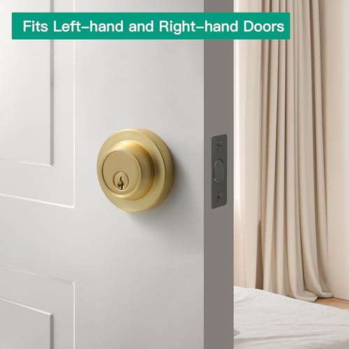 YAGU Contemporary Round Single Cylinder Deadbolt Lock for Front Door Entrance Modern High Security Heavy Duty Pack of 1 Satin Brass Finish - Image 3