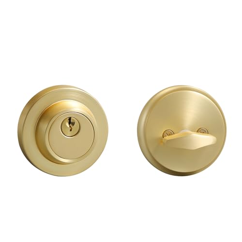 YAGU Contemporary Round Single Cylinder Deadbolt Lock for Front Door Entrance Modern High Security Heavy Duty Pack of 1 Satin Brass Finish - Image 1