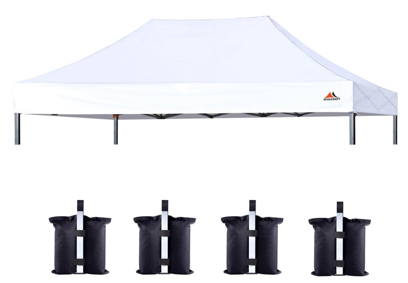 SCOCANOPY Commercial 10x20 Canopy Replacement Canopy Top,Canopy Cover ONLY,Bonus 4 Pack Weight Bag (White) - Image 1