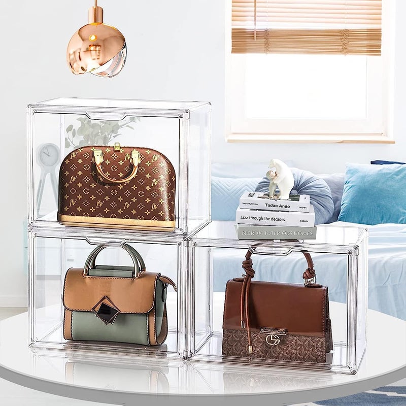 RELEMTRA RELEMTRA Display Case Clear Plastic Magnetic Drop Front Storage Box Luxury Stackable Display Showcase for Handbag Toys Cosmetic Shoe Book Pack of 2  - Image 3