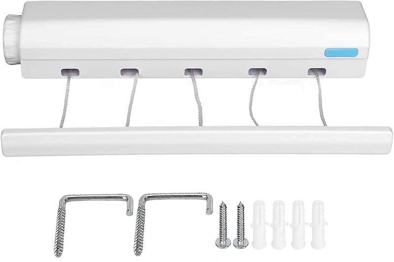 Gnanex 5 Line Automatic Retractable Clothesline Telescopic Rope Hanger with Hook Drying Rack Wall Mounted Clothes Hanging for Indoor Terraces Balconies 35 x 10 x 6 White - Image 2