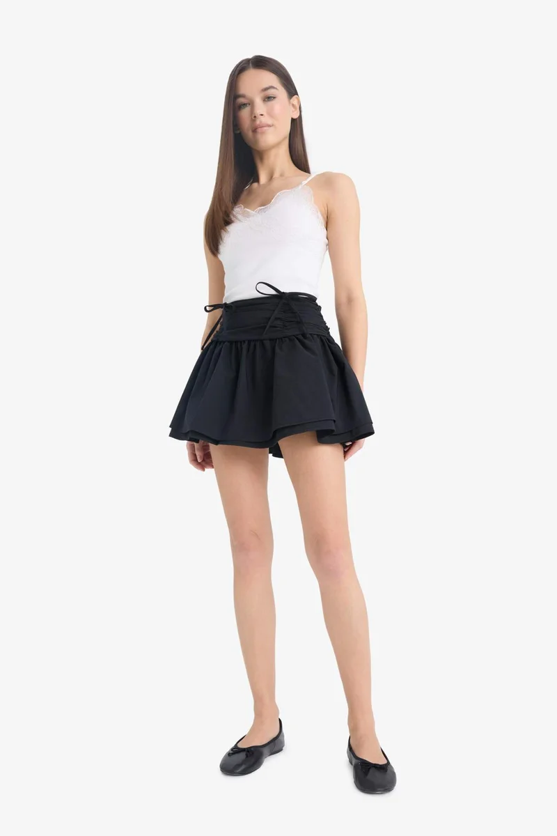 ديفاكتو A Form Normal Waist Cotton Lining Poplin Mini Skirt
