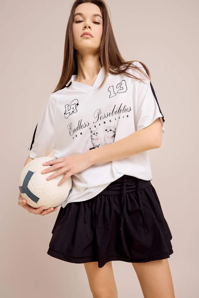 ديفاكتو A Form Normal Waist Cotton Lining Poplin Mini Skirt