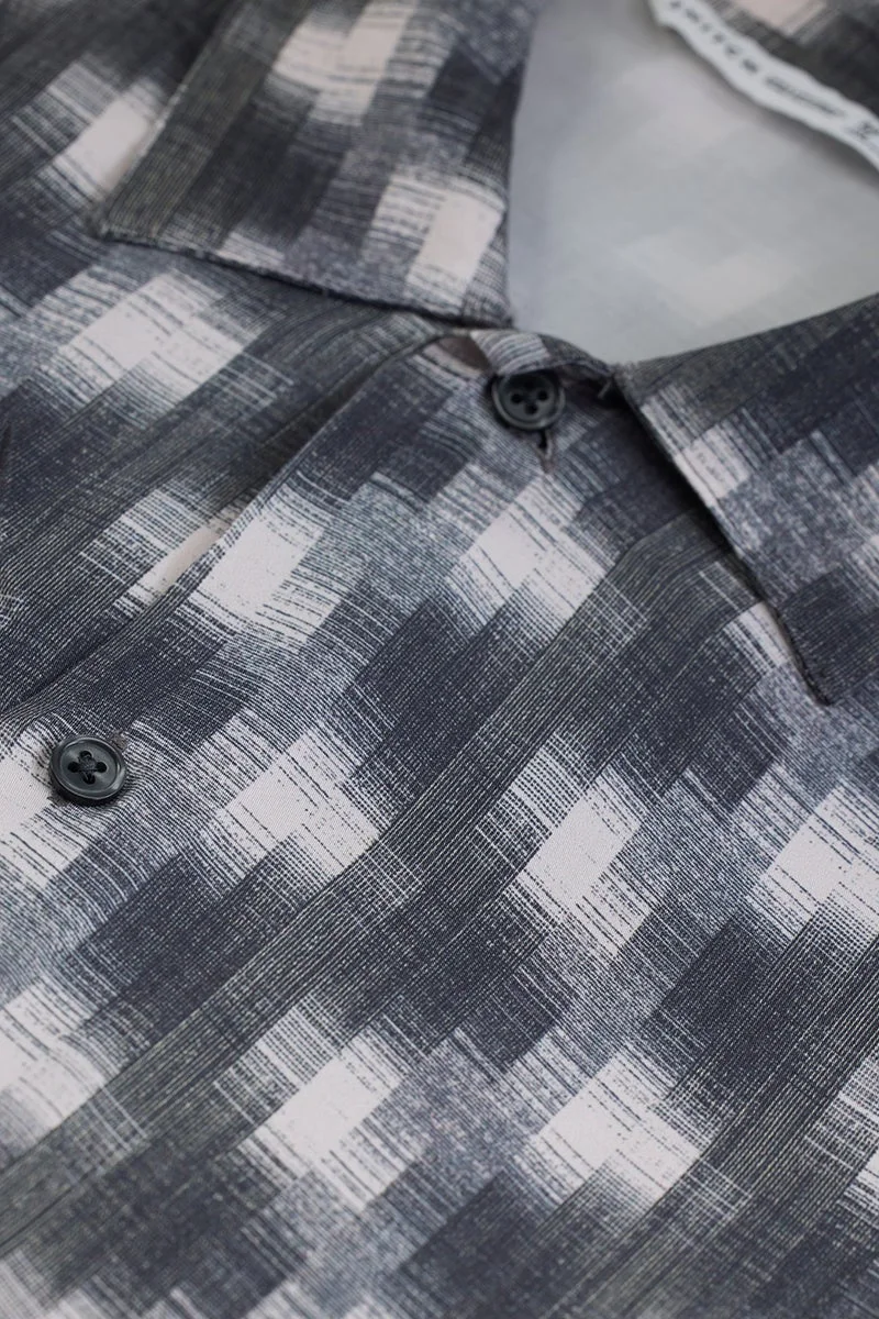 سنيتش Grey Abstract Half Sleeve Relaxed Casual Shirt