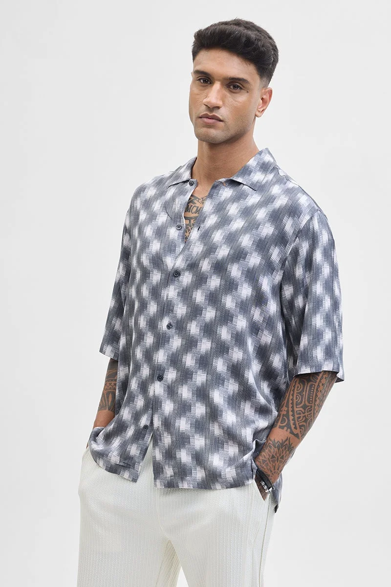 سنيتش Grey Abstract Half Sleeve Relaxed Casual Shirt