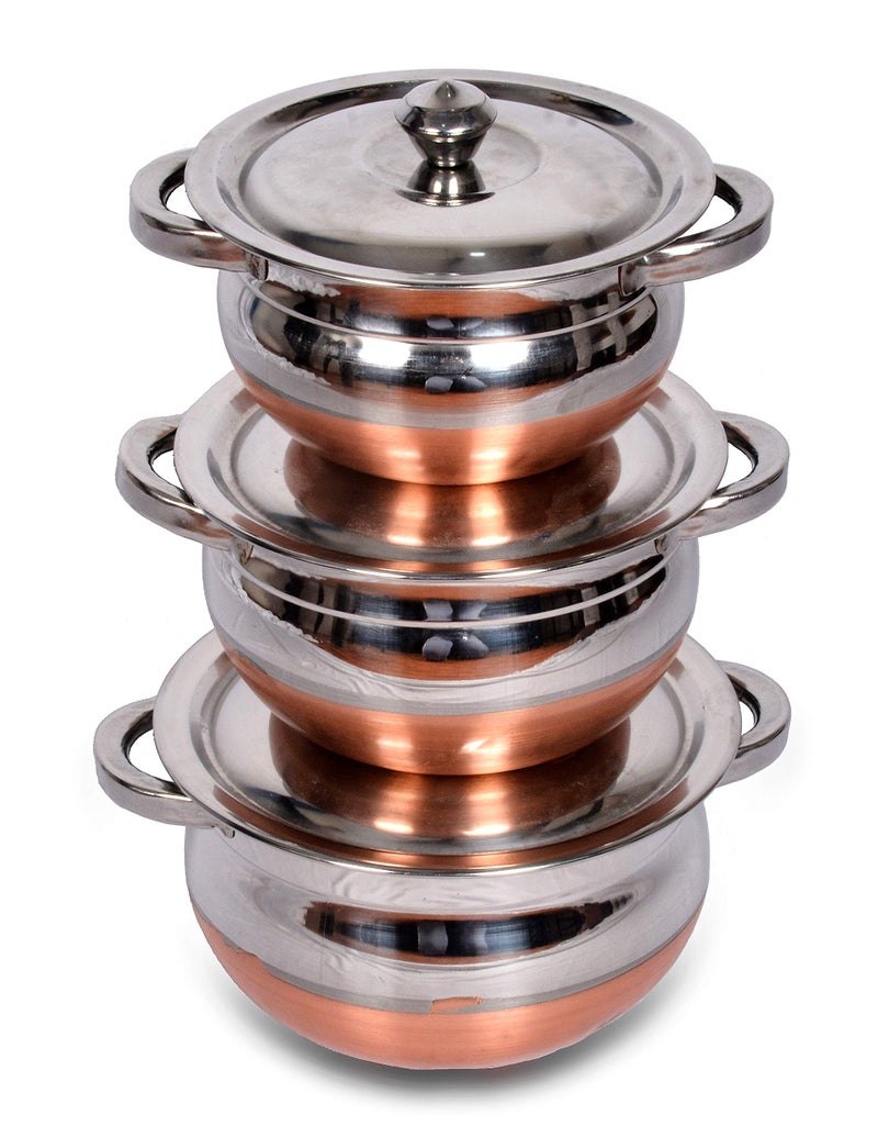 MOOVER Handi Stainless Steel Copper Bottom Kitchen Serving 3 pcs Handi Set with lid - Image 1
