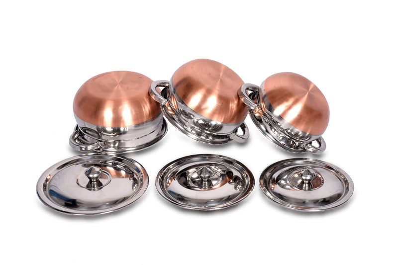 MOOVER Handi Stainless Steel Copper Bottom Kitchen Serving 3 pcs Handi Set with lid - Image 3