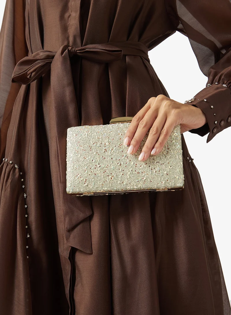 Rectangle Shaped Embellished Sparkle Clutch