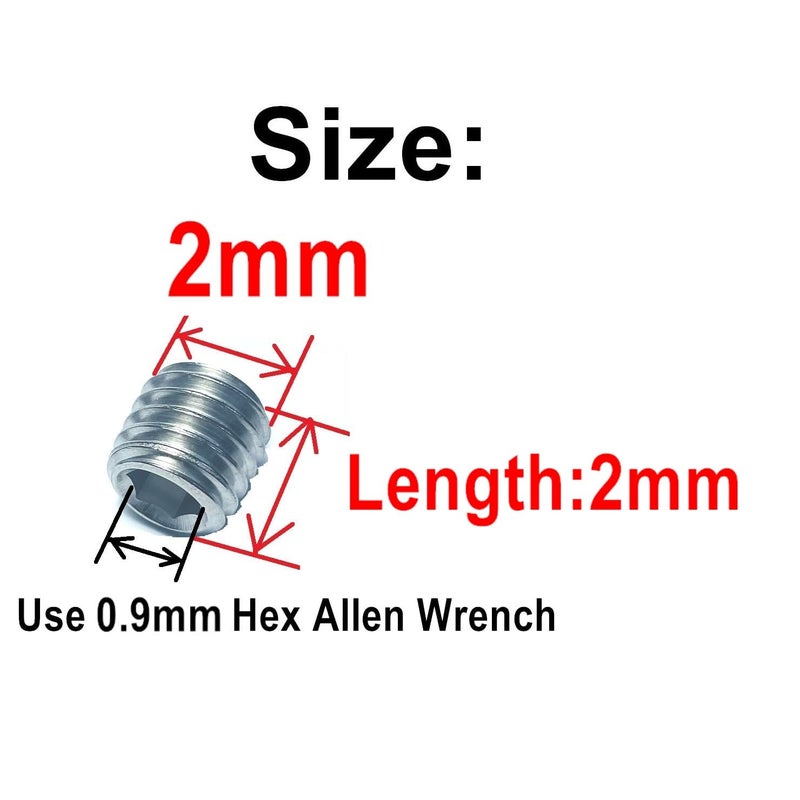 ZDingTech 100pcs M2 X 2mm 304 Set Screws Stainless Steel 2mm x 2mm Set Screws,Allen Head Hex Hexagon Socket Set Screws with 0.9mm Allen Wrench,2mm Set Screw hex Allen Head Socket Set Screws. - Image 3