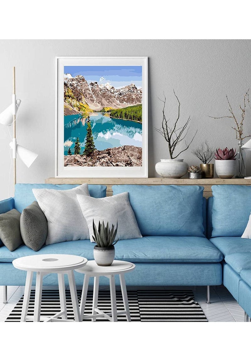 SOLARAE Paint by Numbers for Adults Beginner Snow Mountain Lake Landscape DIY Canvas Acrylic Painting Number Kits with Brushes and Acrylic Pigment Mountain Lake - Image 2