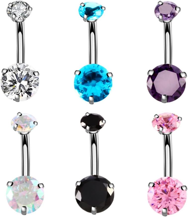 YHMM 14G Surgical Steel Belly Button Rings, Internally Threaded Round CZ Navel Barbell Stud for Women Men - Image 1