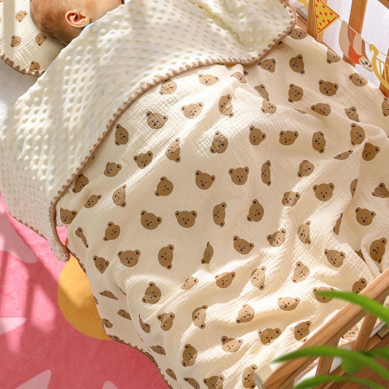 Dotted Backing Baby Blanket Cute Printing Breathable Blanket Soft Summer Cooling Blanket for Kindergarten Toddler Little Bear - Image 5