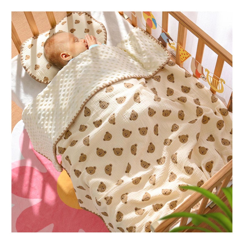 Dotted Backing Baby Blanket Cute Printing Breathable Blanket Soft Summer Cooling Blanket for Kindergarten Toddler Little Bear - Image 3