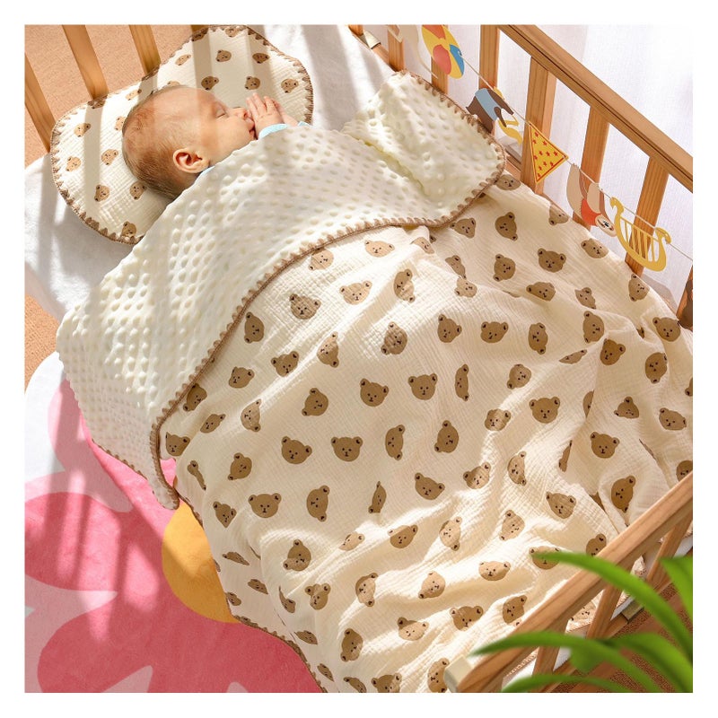 Dotted Backing Baby Blanket Cute Printing Breathable Blanket Soft Summer Cooling Blanket for Kindergarten Toddler Little Bear - Image 2