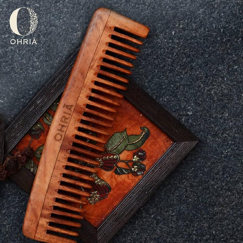 Ohria Ayurveda Natural Neem Wooden Comb without Handle & Fine Tooth | For Hair Growth & Scalp Health | With Neem and Sesame Oils| Suitable for All Hair Types - Image 2