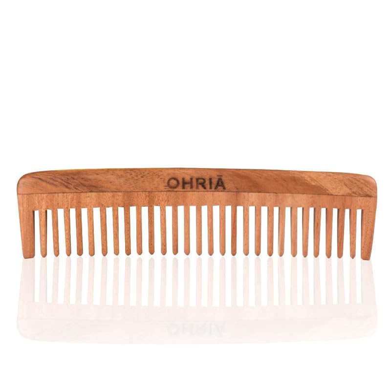 Ohria Ayurveda Natural Neem Wooden Comb without Handle & Fine Tooth | For Hair Growth & Scalp Health | With Neem and Sesame Oils| Suitable for All Hair Types - Image 1