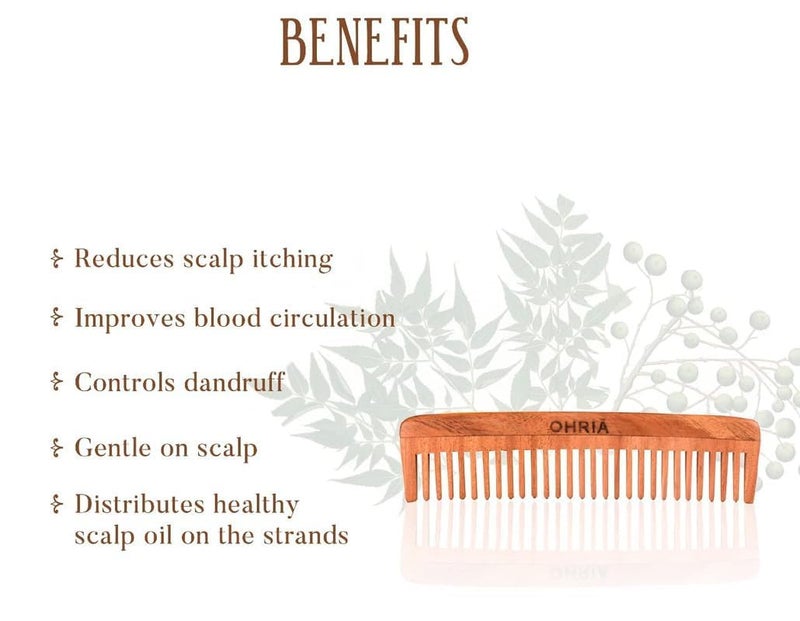Ohria Ayurveda Natural Neem Wooden Comb without Handle & Fine Tooth | For Hair Growth & Scalp Health | With Neem and Sesame Oils| Suitable for All Hair Types - Image 3