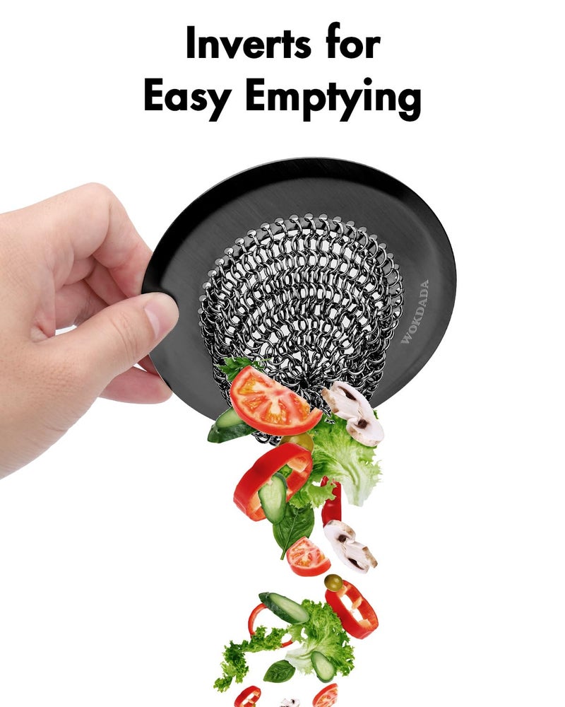 wokdada Sink Drain Strainer, Reversible Mesh Sink Strainer with 304 Stainless Steel, Wokdada Revolutionary Anti-Rust Kitchen Sink Drain Strainer for Garbage Disposal Food Catcher (Black) - Image 2