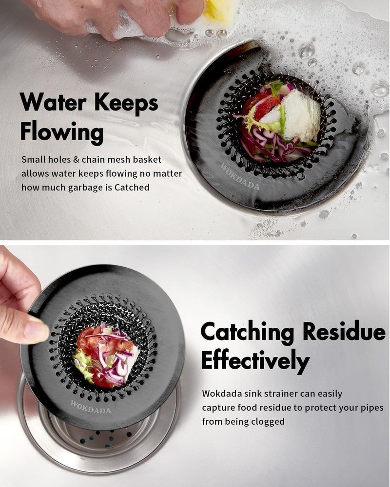 wokdada Sink Drain Strainer, Reversible Mesh Sink Strainer with 304 Stainless Steel, Wokdada Revolutionary Anti-Rust Kitchen Sink Drain Strainer for Garbage Disposal Food Catcher (Black) - Image 3