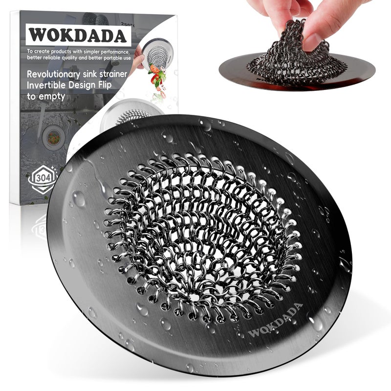 wokdada Sink Drain Strainer, Reversible Mesh Sink Strainer with 304 Stainless Steel, Wokdada Revolutionary Anti-Rust Kitchen Sink Drain Strainer for Garbage Disposal Food Catcher (Black) - Image 1