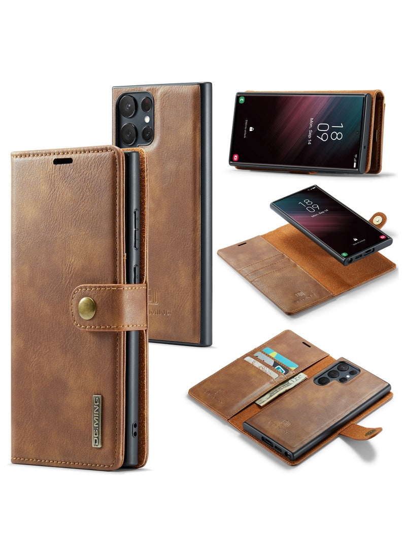 DGMING CaseMe Samsung Galaxy S23 Ultra 5G DG.MING Crazy Horse Texture Detachable Magnetic Leather Case - Brown - Image 1