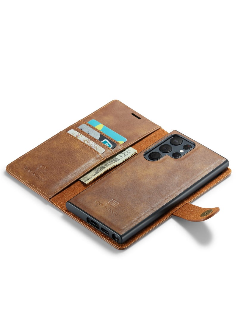 DGMING CaseMe Samsung Galaxy S23 Ultra 5G DG.MING Crazy Horse Texture Detachable Magnetic Leather Case - Brown - Image 2