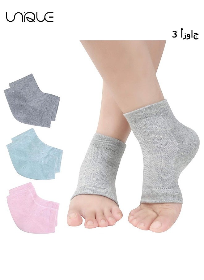Unique 3 Pairs Vented Moisturizing Gel Heel Socks,Toeless Spa Sock for Foot Care Treatment, Cracked Heels, Dry Feet, Foot Calluses (Gray, Green, Pink)  - Image 1