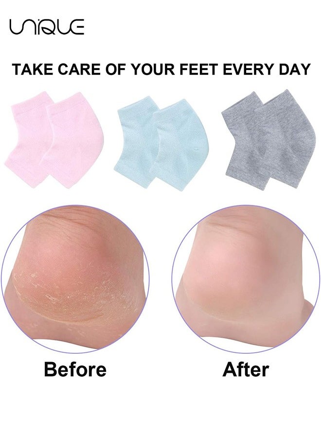 Unique 3 Pairs Vented Moisturizing Gel Heel Socks,Toeless Spa Sock for Foot Care Treatment, Cracked Heels, Dry Feet, Foot Calluses (Gray, Green, Pink)  - Image 5