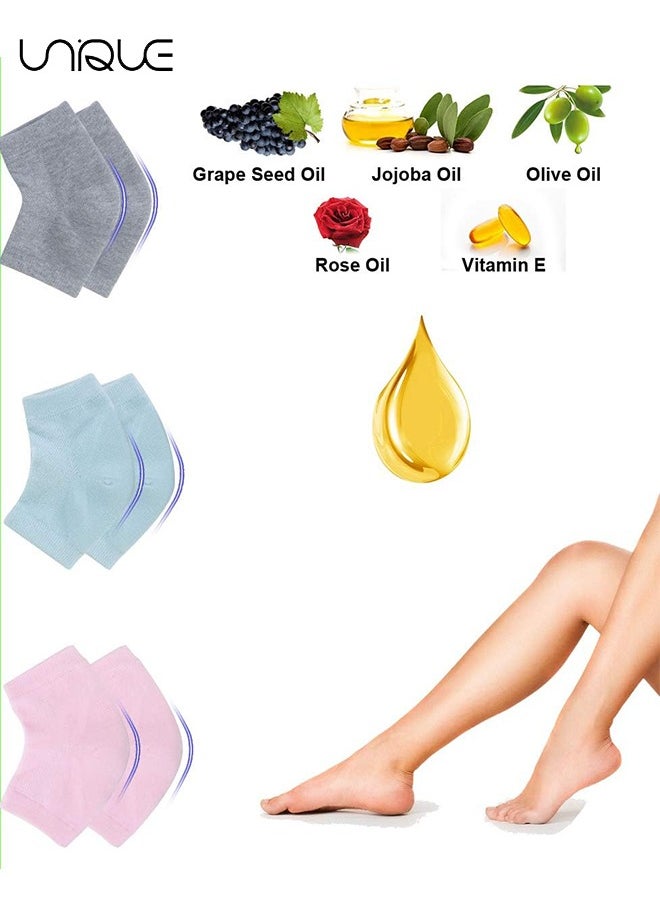 Unique 3 Pairs Vented Moisturizing Gel Heel Socks,Toeless Spa Sock for Foot Care Treatment, Cracked Heels, Dry Feet, Foot Calluses (Gray, Green, Pink)  - Image 4
