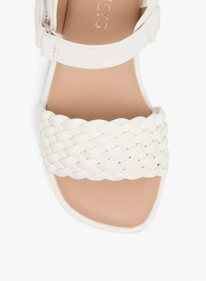 JUNIORS Girls Weave Detail Sandals with Hook and Loop Closure