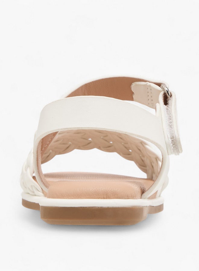 جونيورز صنادل بناتي بنسيج مزخرف وإغلاق بشريط لاصق - Image 4