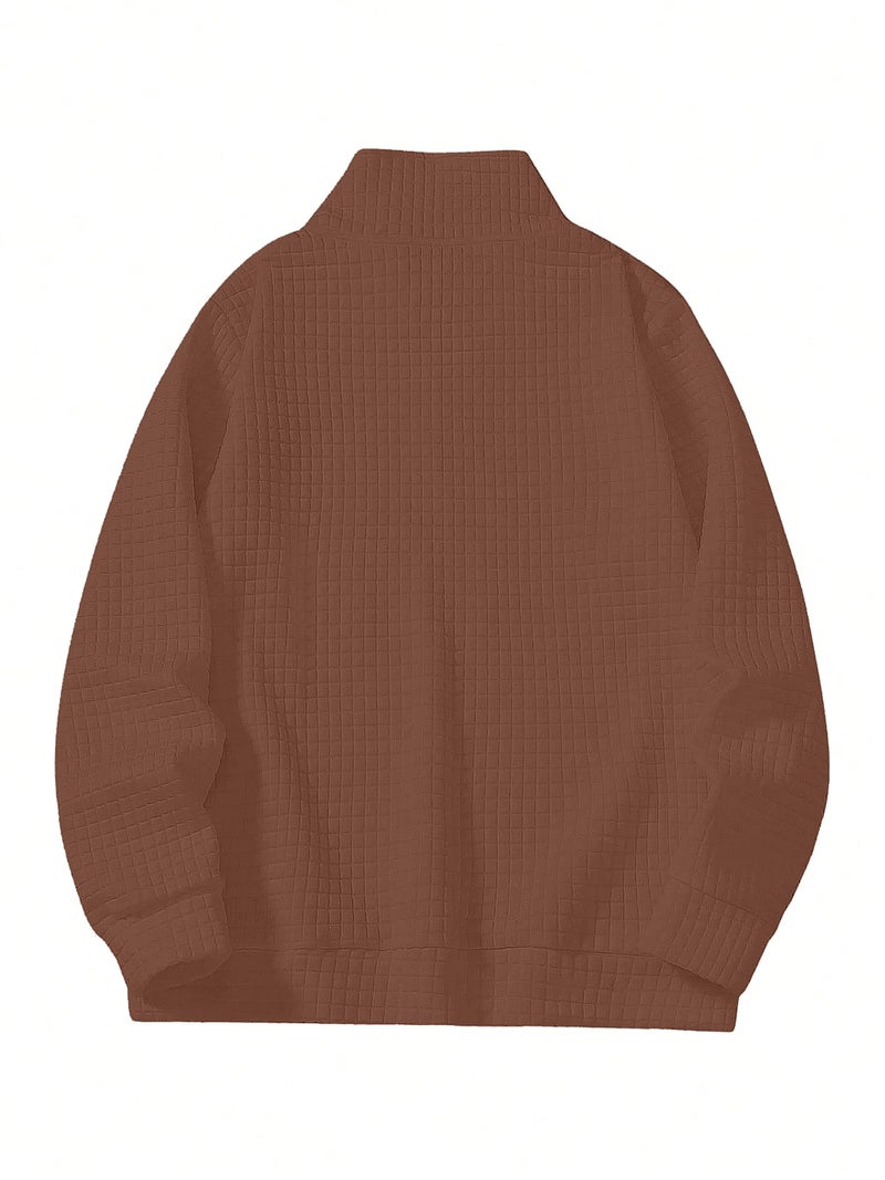 KAJARU Men's Textured Half-Zip Short Sleeve Sweatshirt - Casual Summer Pullover Top (in, Alpha, M, Regular, Coffee) - Image 5