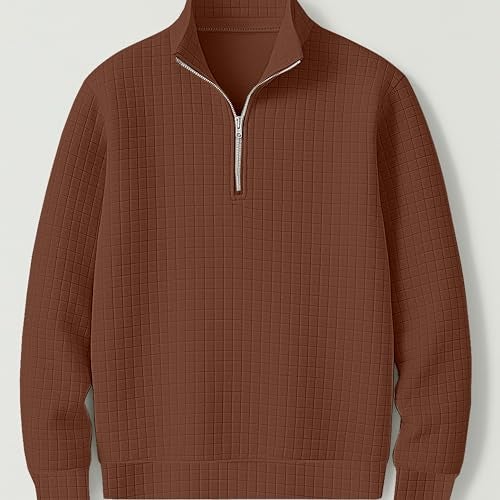 KAJARU Men's Textured Half-Zip Short Sleeve Sweatshirt - Casual Summer Pullover Top (in, Alpha, M, Regular, Coffee) - Image 3