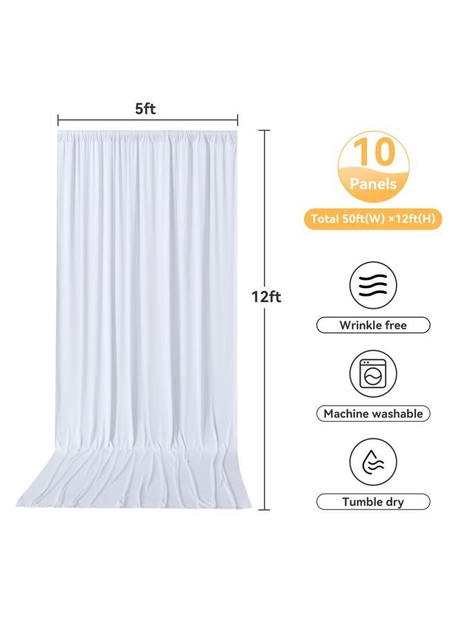 Htper 10 Panels 5x12ft White Backdrop Curtains for Parties, Wrinkle Free Polyester Photo Backdrop Drapes for Weddings Birthday Baby Shower Party Stage Photography Background, 50ft(W) x 12ft(H) - Image 3