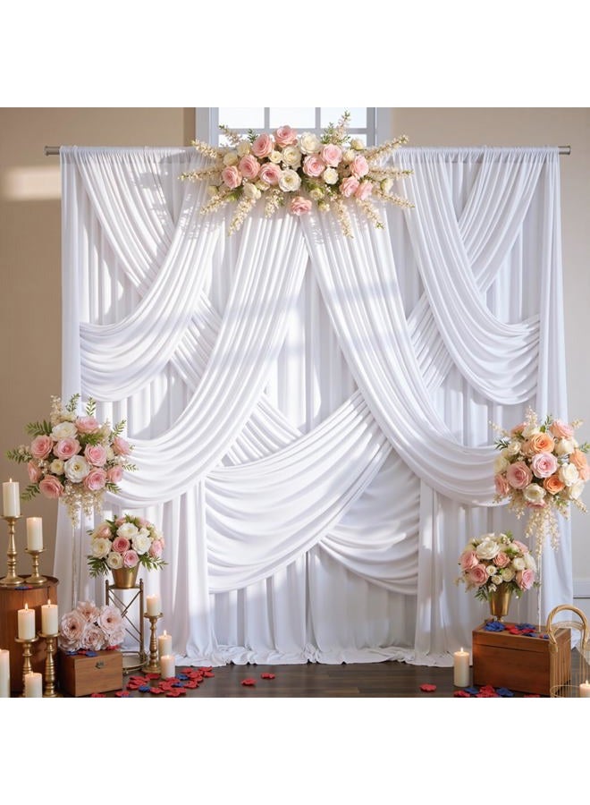 Htper 10 Panels 5x12ft White Backdrop Curtains for Parties, Wrinkle Free Polyester Photo Backdrop Drapes for Weddings Birthday Baby Shower Party Stage Photography Background, 50ft(W) x 12ft(H) - Image 1