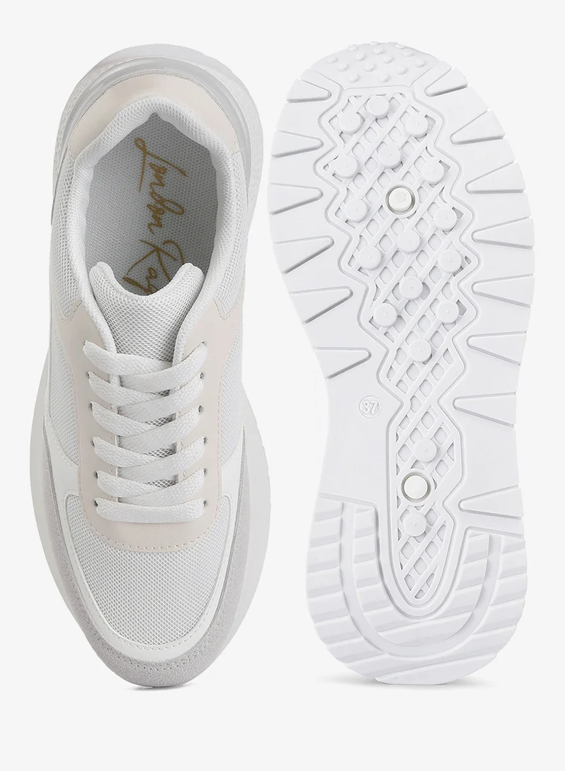 London Rag White and Grey The Non-Ordinary Lace Up Sneakers in White and Grey for Women | Best Price UAE