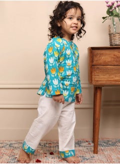 Polka Tots Polka Tots Full Sleeves Night Wear Lotus Kurta Pyjama - White  - Image 1