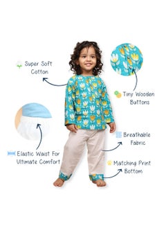 Polka Tots Polka Tots Full Sleeves Night Wear Lotus Kurta Pyjama - White  - Image 4