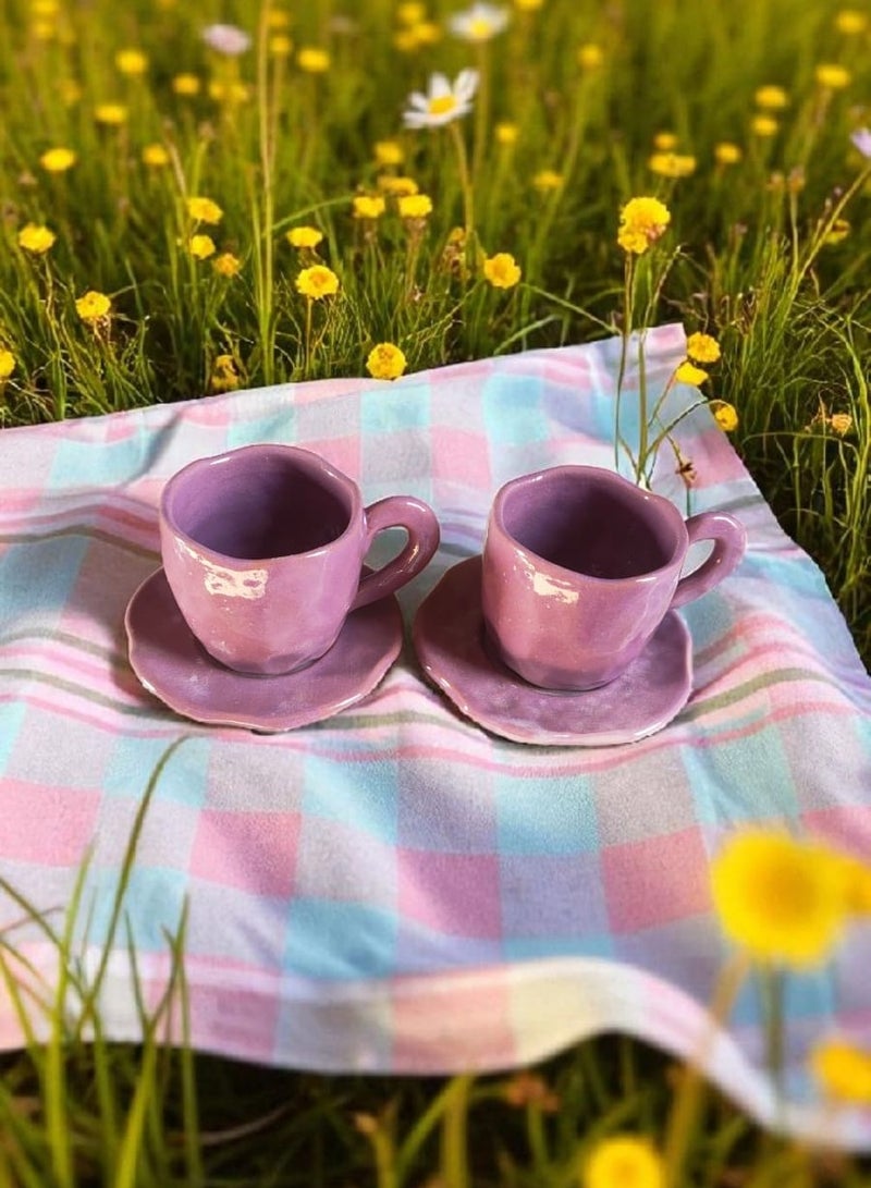 كلور زون بوتري 2 فنجان قهوه بالطبق، آمن للاستخدام في الميكروويف، مصنوع يدويًا من الفخار - Image 2