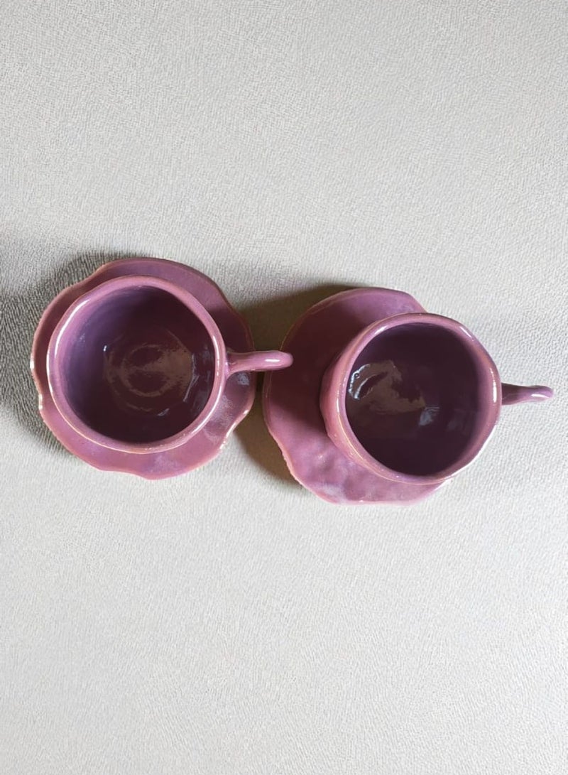 كلور زون بوتري 2 فنجان قهوه بالطبق، آمن للاستخدام في الميكروويف، مصنوع يدويًا من الفخار - Image 3