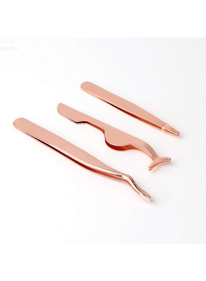 كالاري أداة تركيب الرموش الصناعية من أروينر، مكونة من 3 قطع، ومقص لتركيب الرموش الصناعية (لون ذهبي وردي) - Image 1