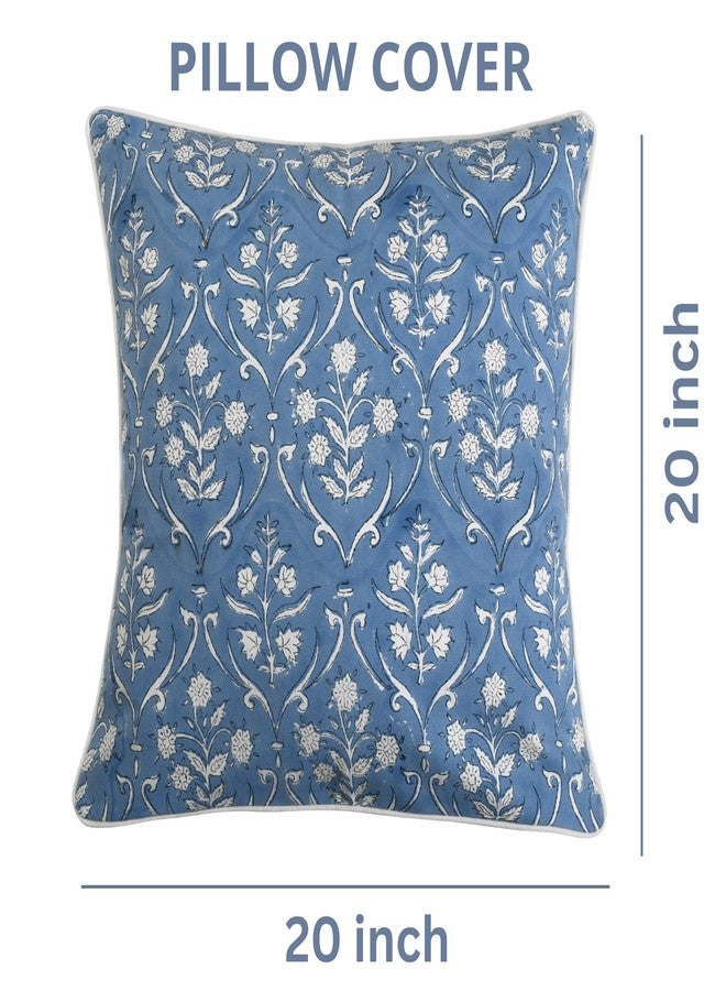 Ridhi Hand Block Print 20x20 Baby Blue Decorative Outdoor Couch Throw Canvas Pillow Cover Set of 2 Washable Modern Vintage Boho Chic Spring Home Decor Gifts Cover - Image 4