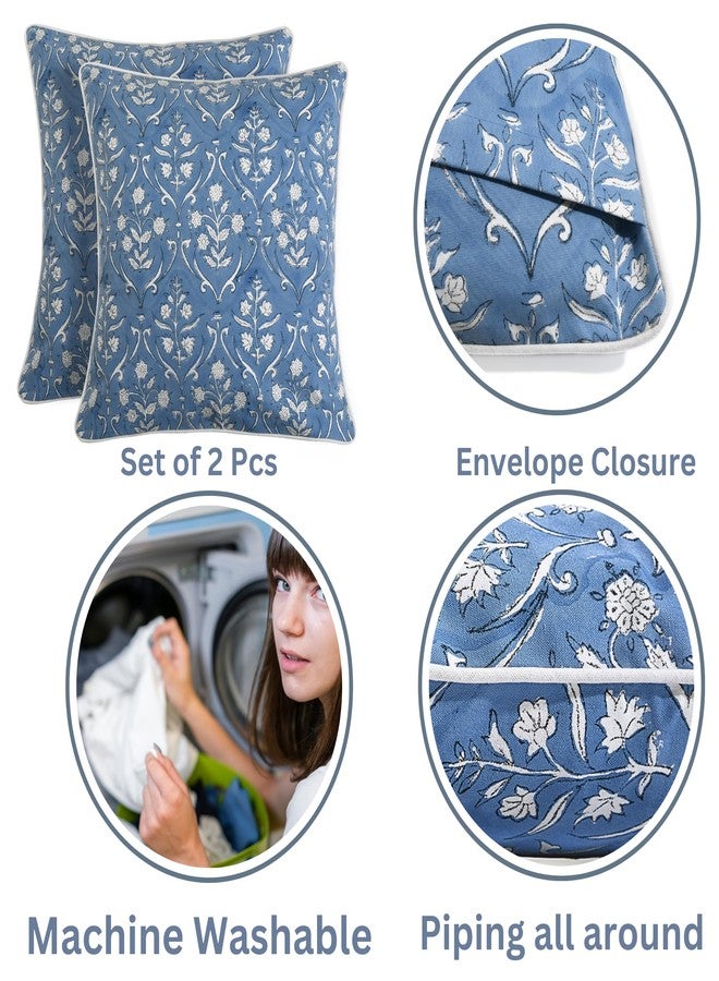 Ridhi Hand Block Print 20x20 Baby Blue Decorative Outdoor Couch Throw Canvas Pillow Cover Set of 2 Washable Modern Vintage Boho Chic Spring Home Decor Gifts Cover - Image 3