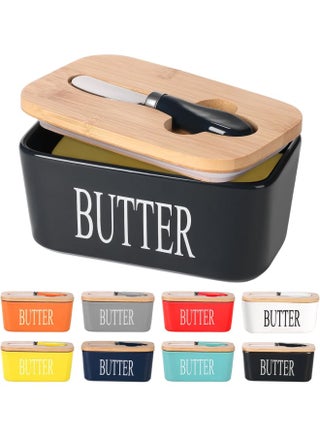 Ceramic Butter Dish with Wooden Lid, Large Butter Container Keeper Storage with Stainless Steel Butter Knife Spreader, Bamboo Cover and Silicone Sealing Ring for West East Coast Butter, Black - pzsku/Z5526D6BAE49D5B5FE943Z/45/1746541016/3829d1d2-3ae7-4208-9b40-d9f05ceb9cb2