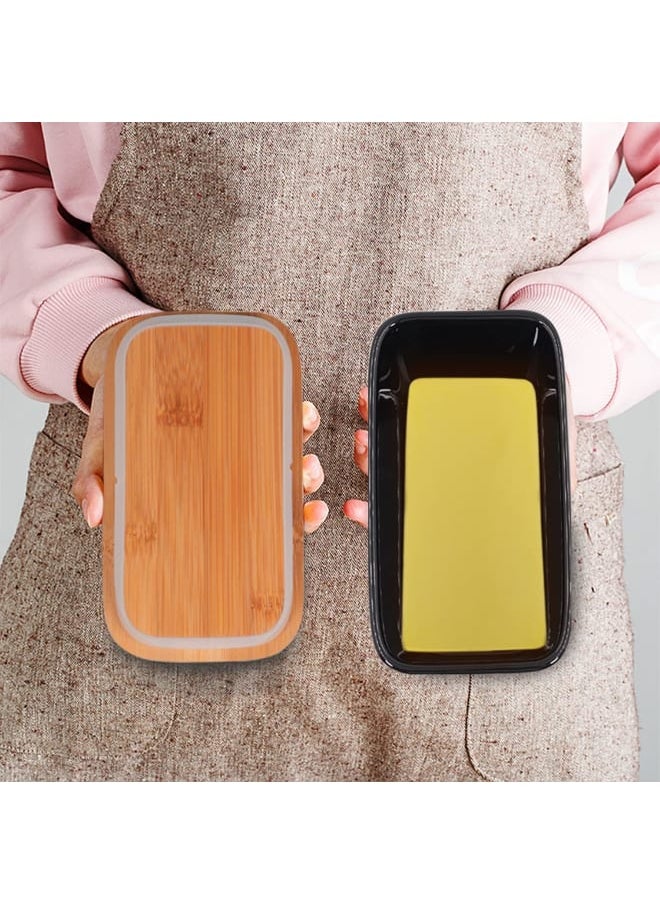 Generic - Ceramic Butter Dish with Wooden Lid, Large Butter Container Keeper Storage with Stainless Steel Butter Knife Spreader, Bamboo Cover and Silicone Sealing Ring for West East Coast Butter, Black - Image 1