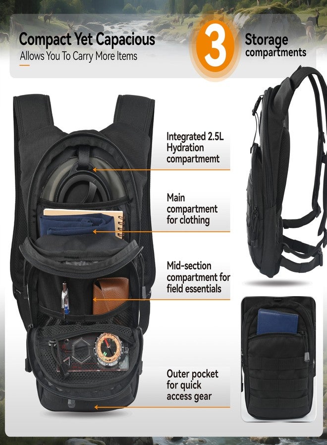 MARCHWAY Tactical Molle Hydration Pack with 2.5L TPU Water Bladder, Military Backpack for Hiking, Cycling, Backpacking, Running (Black) - Image 3