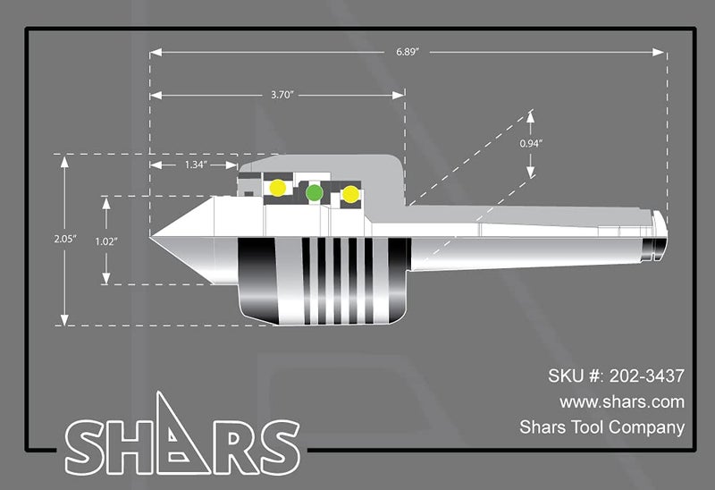 Shars مركز حي متوسط الوزن 3MT #3 مخروط مورس ثلاثي المحامل لآلة CNC متوسطة الوزن 202-3437 - Image 2